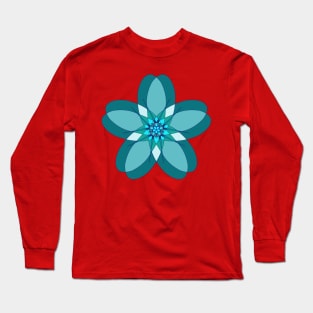 Geometric Blue Flower Long Sleeve T-Shirt